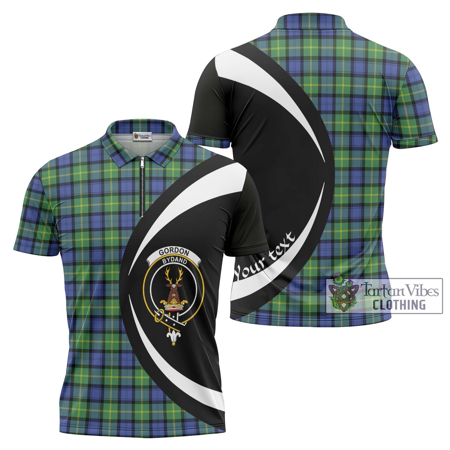 Tartan Vibes Clothing Gordon Old Ancient Tartan Zipper Polo Shirt with Family Crest Circle Style