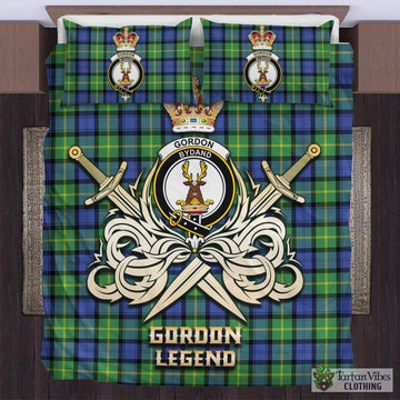 Gordon Old Ancient Tartan Bedding Set with Clan Crest and the Golden Sword of Courageous Legacy