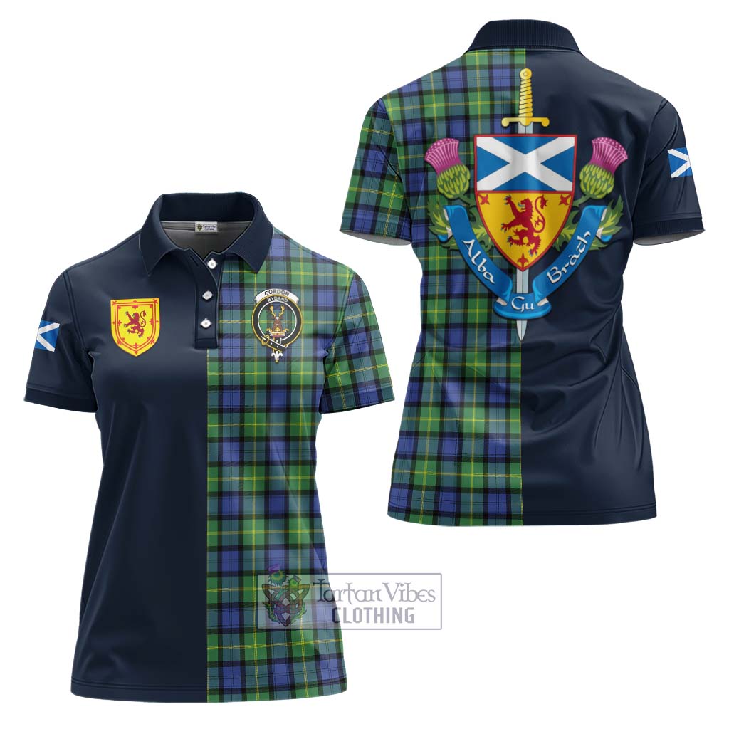 Tartan Vibes Clothing Gordon Old Ancient Tartan Women's Polo Shirt with Scottish Lion Royal Arm Half Style