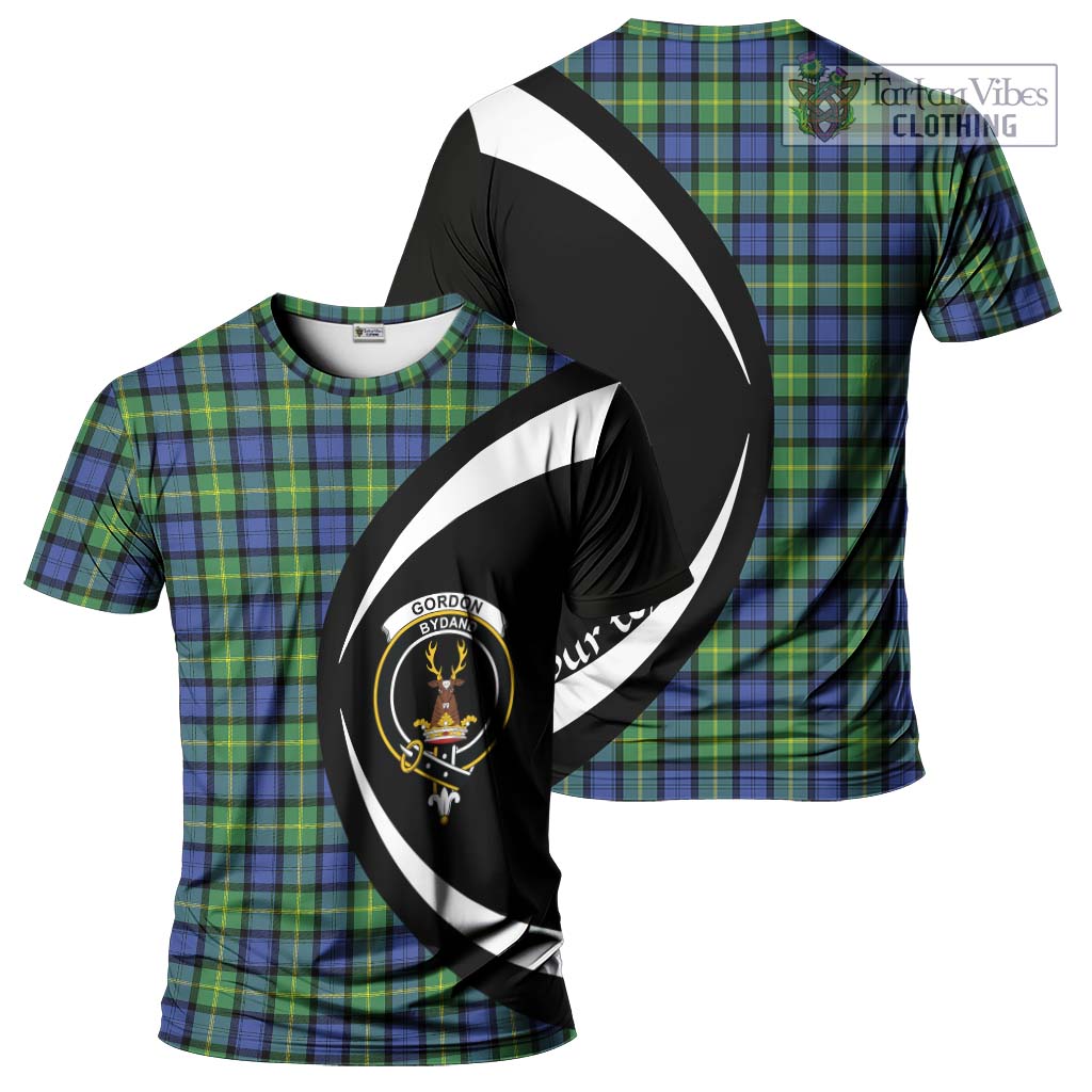 Tartan Vibes Clothing Gordon Old Ancient Tartan T-Shirt with Family Crest Circle Style