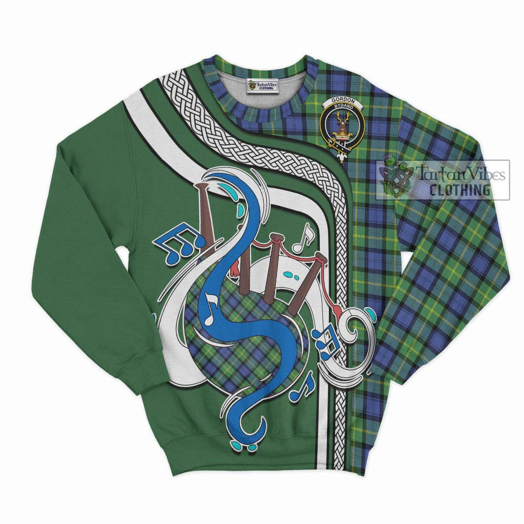 Tartan Vibes Clothing Gordon Old Ancient Tartan Sweatshirt with Epic Bagpipe Style