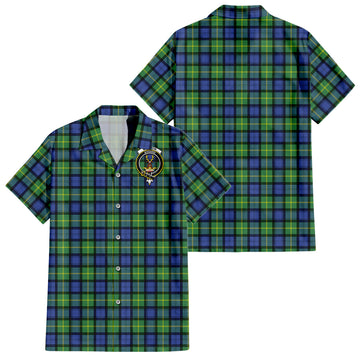 Gordon Old Ancient Tartan Short Sleeve Button Down Shirt with Family Crest