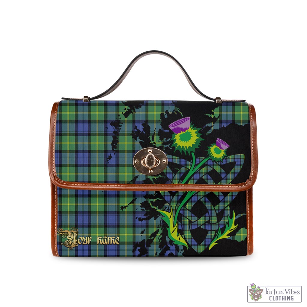 Tartan Vibes Clothing Gordon Old Ancient Tartan Waterproof Canvas Bag with Scotland Map and Thistle Celtic Accents