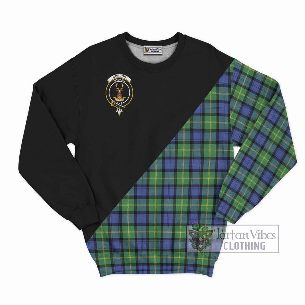 Gordon Old Ancient Tartan Sweatshirt with Family Crest and Military Logo Style - Tartanvibesclothing Shop