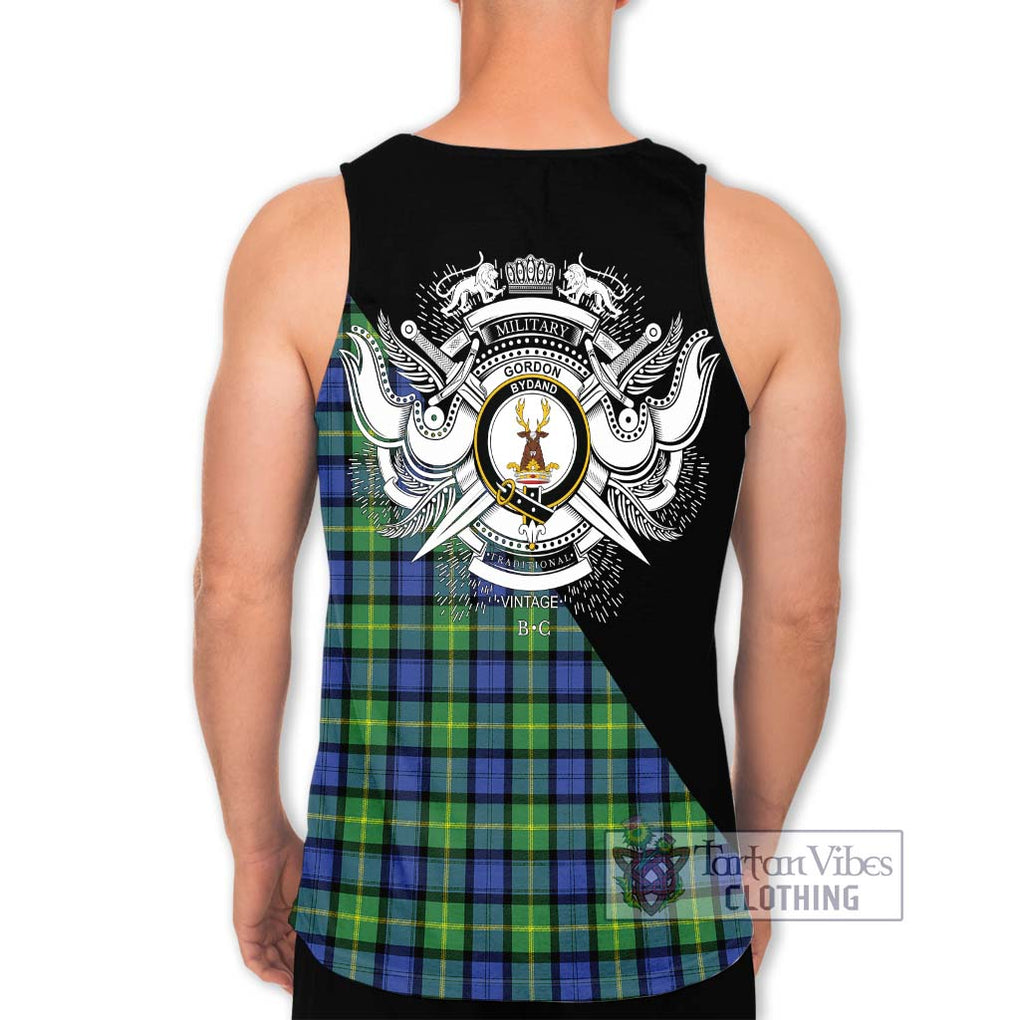 Gordon Old Ancient Tartan Men's Tank Top with Family Crest and Military Logo Style - Tartanvibesclothing Shop