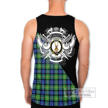 Gordon Old Ancient Tartan Men's Tank Top with Family Crest and Military Logo Style