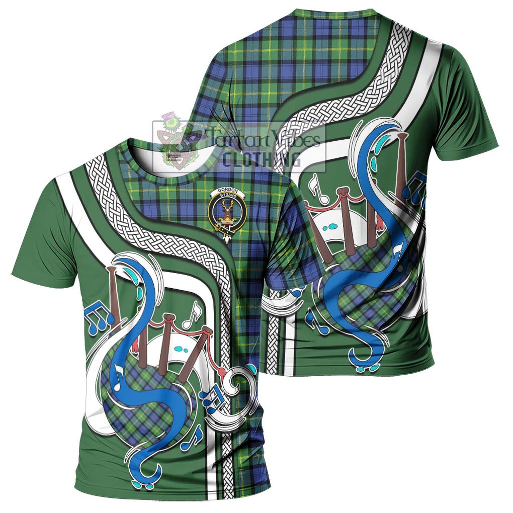 Gordon Old Ancient Tartan T-Shirt with Epic Bagpipe Style - Tartanvibesclothing Shop