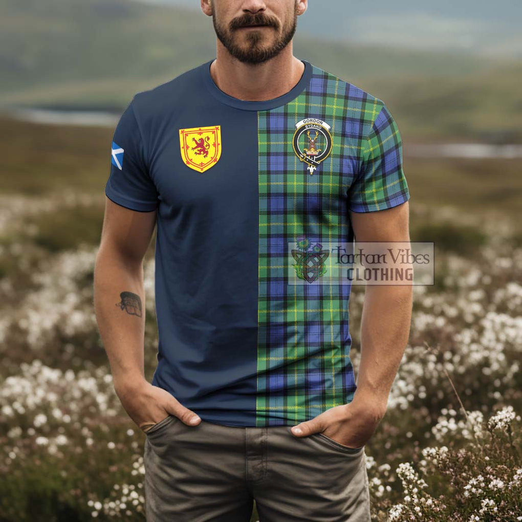 Tartan Vibes Clothing Gordon Old Ancient Tartan T-Shirt Alba with Scottish Lion Royal Arm Half Style