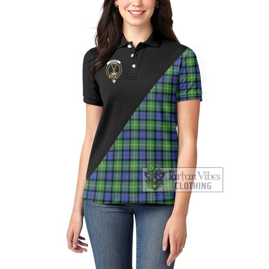 Gordon Old Ancient Tartan Women's Polo Shirt with Family Crest and Military Logo Style - Tartanvibesclothing Shop