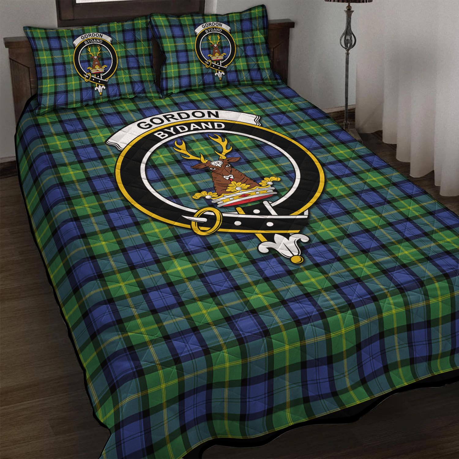 Gordon Old Ancient Tartan Quilt Bed Set with Family Crest - Tartan Vibes Clothing