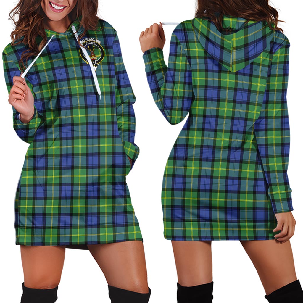 Gordon Old Ancient Tartan Hoodie Dress with Family Crest - Tartan Vibes Clothing