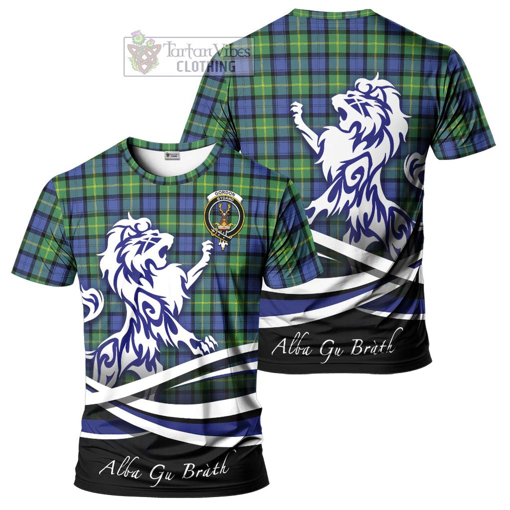 Tartan Vibes Clothing Gordon Old Ancient Tartan Cotton T-shirt with Alba Gu Brath Regal Lion Emblem