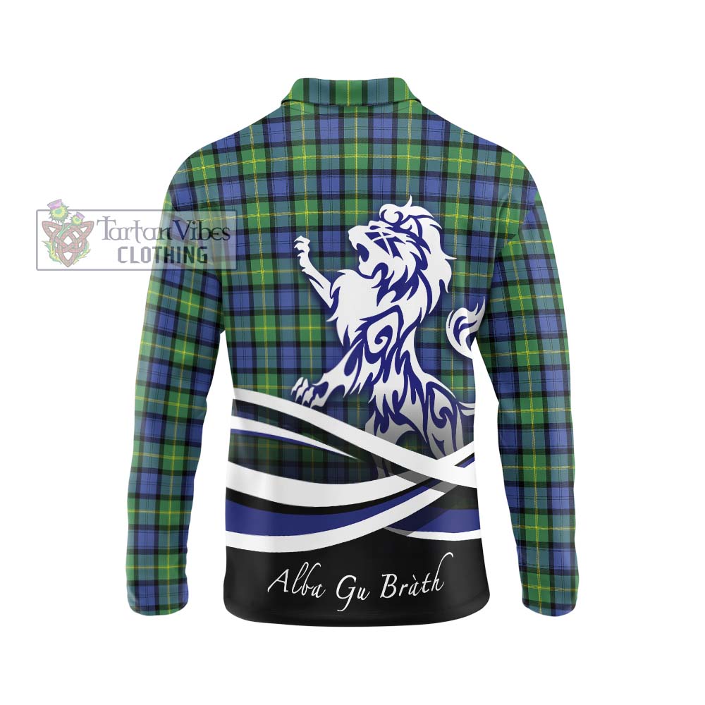 Gordon Old Ancient Tartan Long Sleeve Polo Shirt with Alba Gu Brath Regal Lion Emblem - Tartanvibesclothing Shop