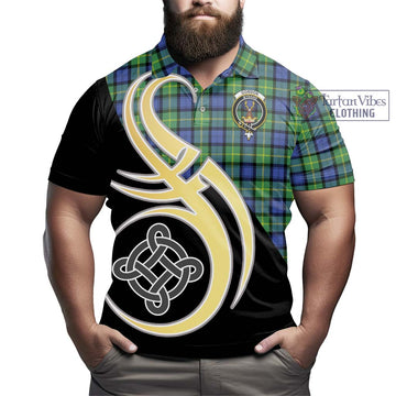 Gordon Old Ancient Tartan Polo Shirt with Family Crest and Celtic Symbol Style