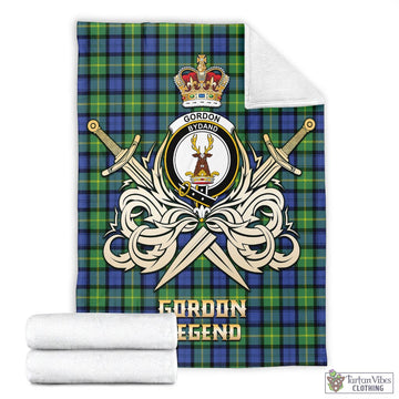 Gordon Old Ancient Tartan Blanket with Clan Crest and the Golden Sword of Courageous Legacy