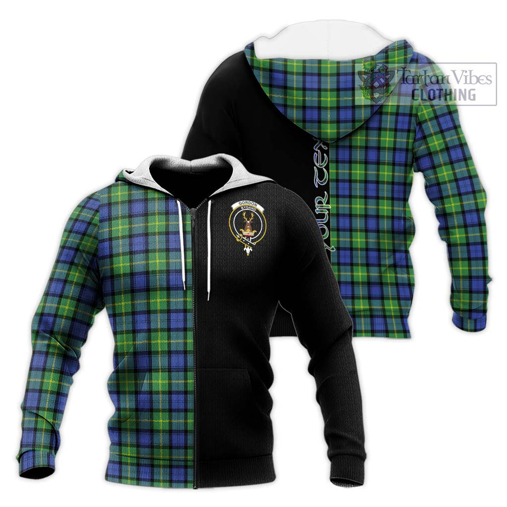 Gordon Old Ancient Tartan Knitted Hoodie with Family Crest and Half Of Me Style Unisex Knitted Zip Hoodie - Tartanvibesclothing Shop