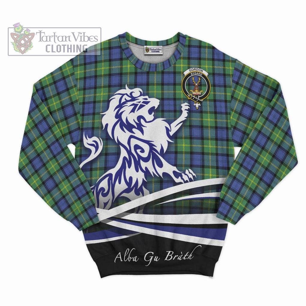 Gordon Old Ancient Tartan Sweatshirt with Alba Gu Brath Regal Lion Emblem - Tartanvibesclothing Shop