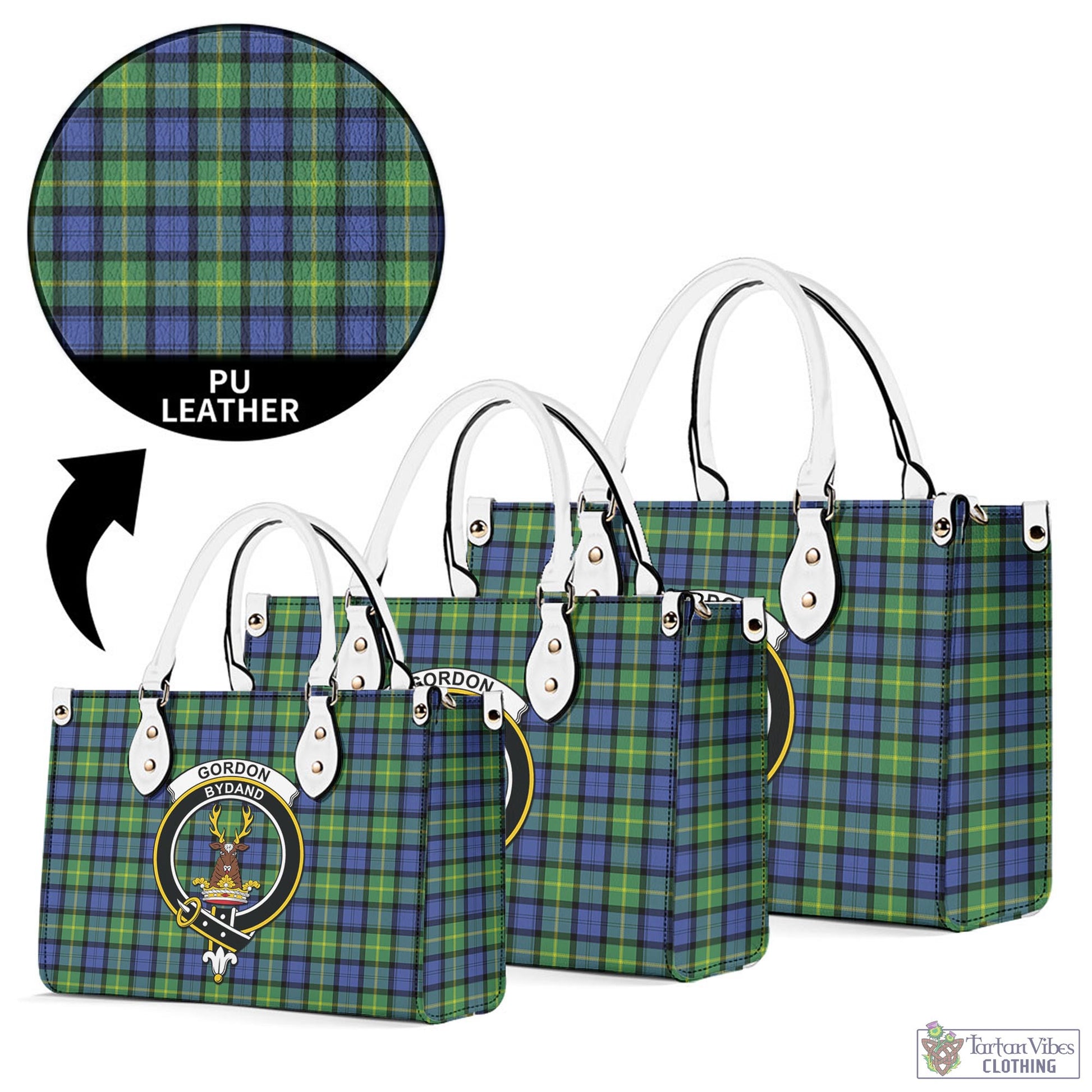 Tartan Vibes Clothing Gordon Old Ancient Tartan Luxury Leather Handbags with Family Crest