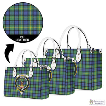 Gordon Old Ancient Tartan Luxury Leather Handbags with Family Crest