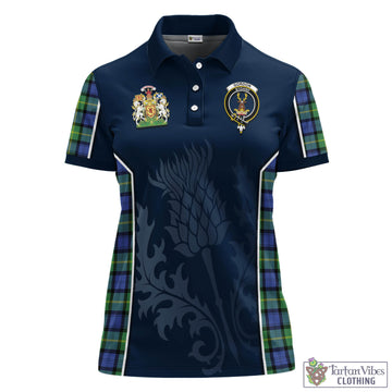 Gordon Old Ancient Tartan Women's Polo Shirt with Family Crest and Scottish Thistle Vibes Sport Style