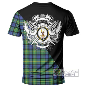 Gordon Old Ancient Tartan T-Shirt with Family Crest and Military Logo Style