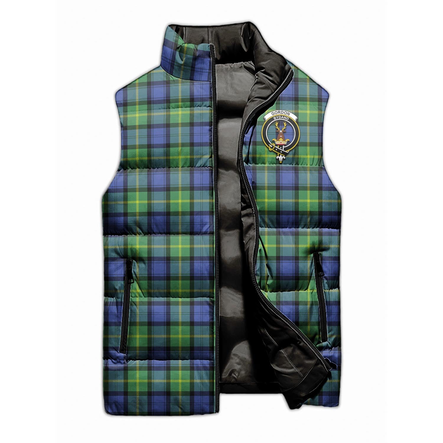 Gordon Old Ancient Tartan Sleeveless Puffer Jacket with Family Crest - Tartanvibesclothing