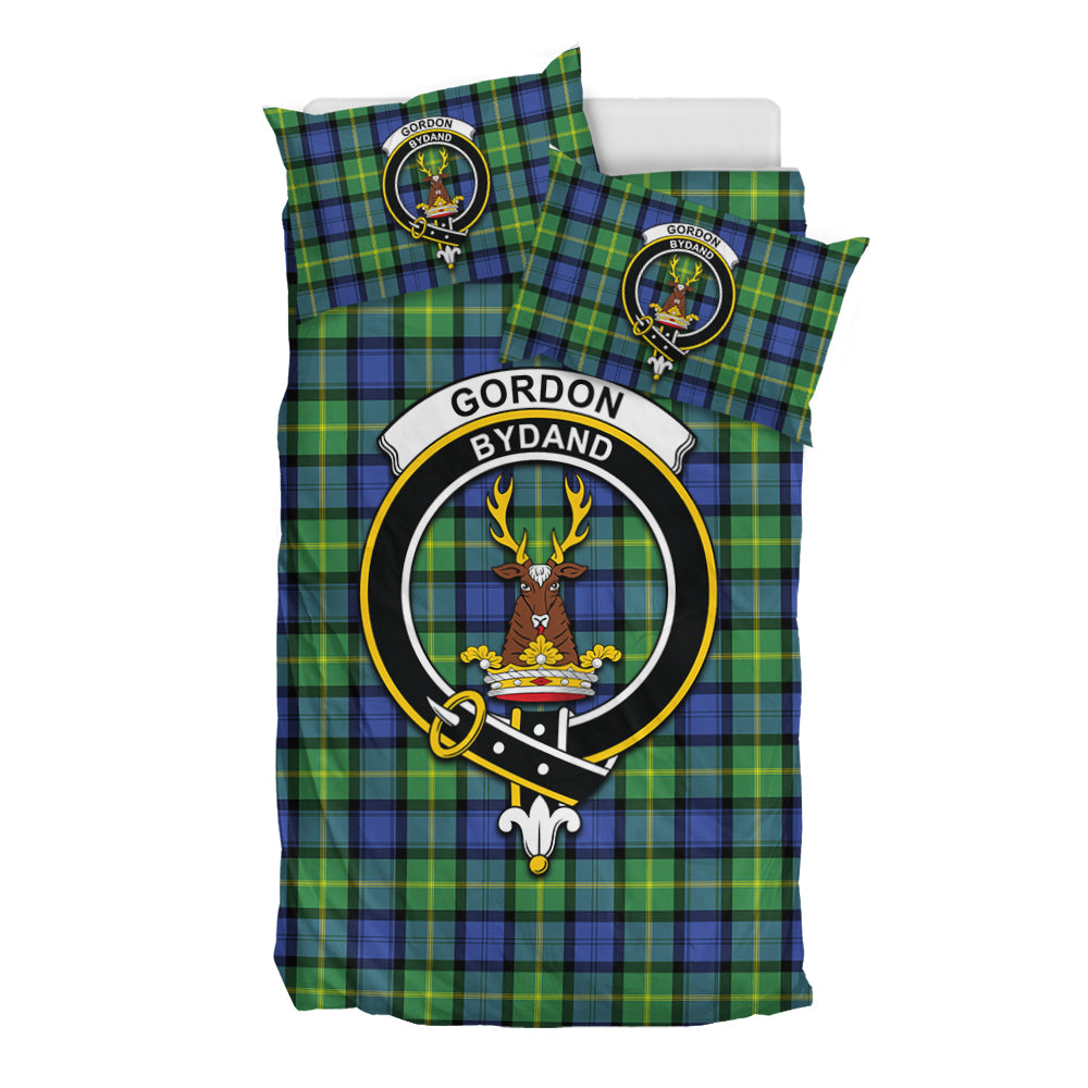 Gordon Old Ancient Tartan Bedding Set with Family Crest - Tartan Vibes Clothing