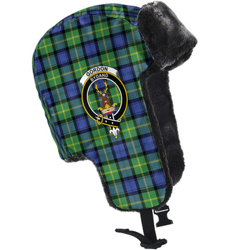 Gordon Old Ancient Tartan Winter Trapper Hat with Family Crest