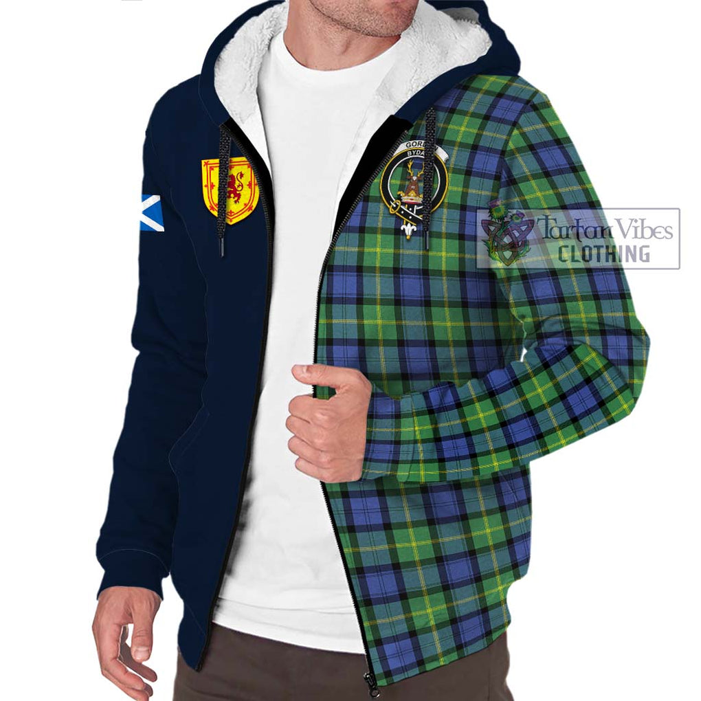 Tartan Vibes Clothing Gordon Old Ancient Tartan Sherpa Hoodie with Scottish Lion Royal Arm Half Style