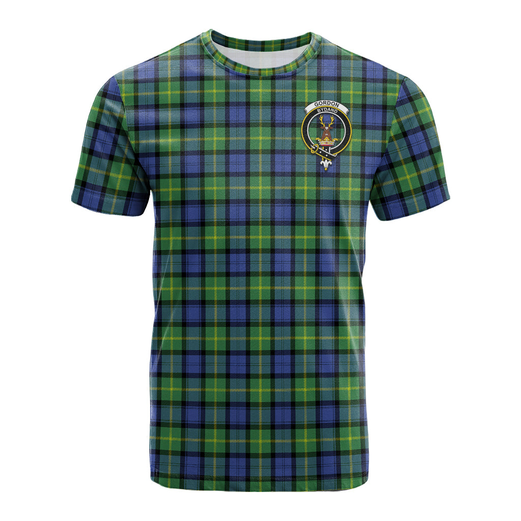 Gordon Old Ancient Tartan T-Shirt with Family Crest - Tartan Vibes Clothing