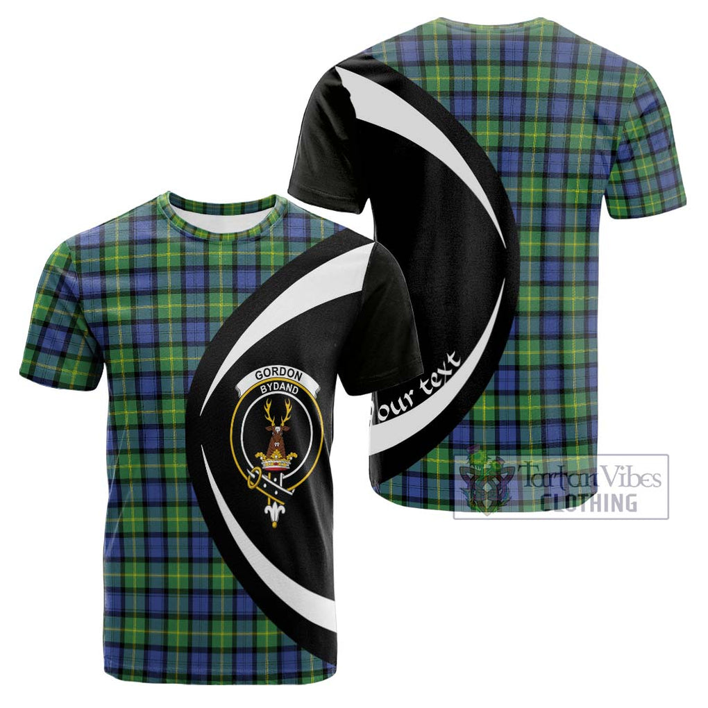 Tartan Vibes Clothing Gordon Old Ancient Tartan Cotton T-shirt with Family Crest Circle Style