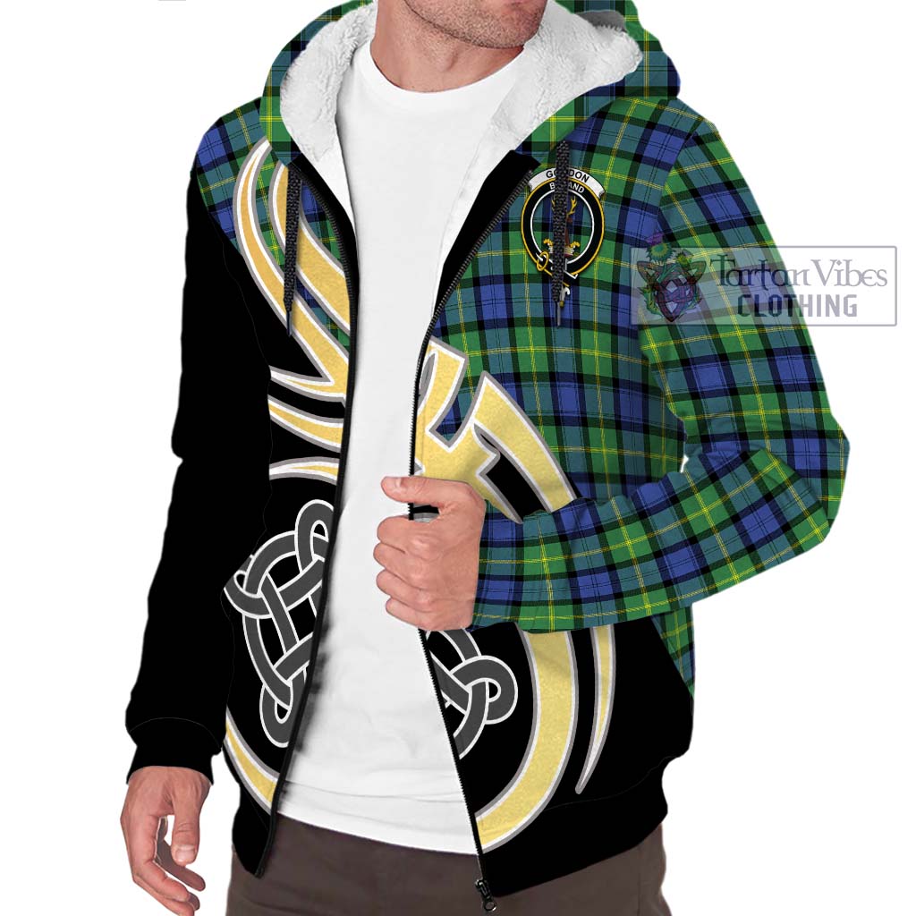 Gordon Old Ancient Tartan Sherpa Hoodie with Family Crest and Celtic Symbol Style - Tartan Vibes Clothing