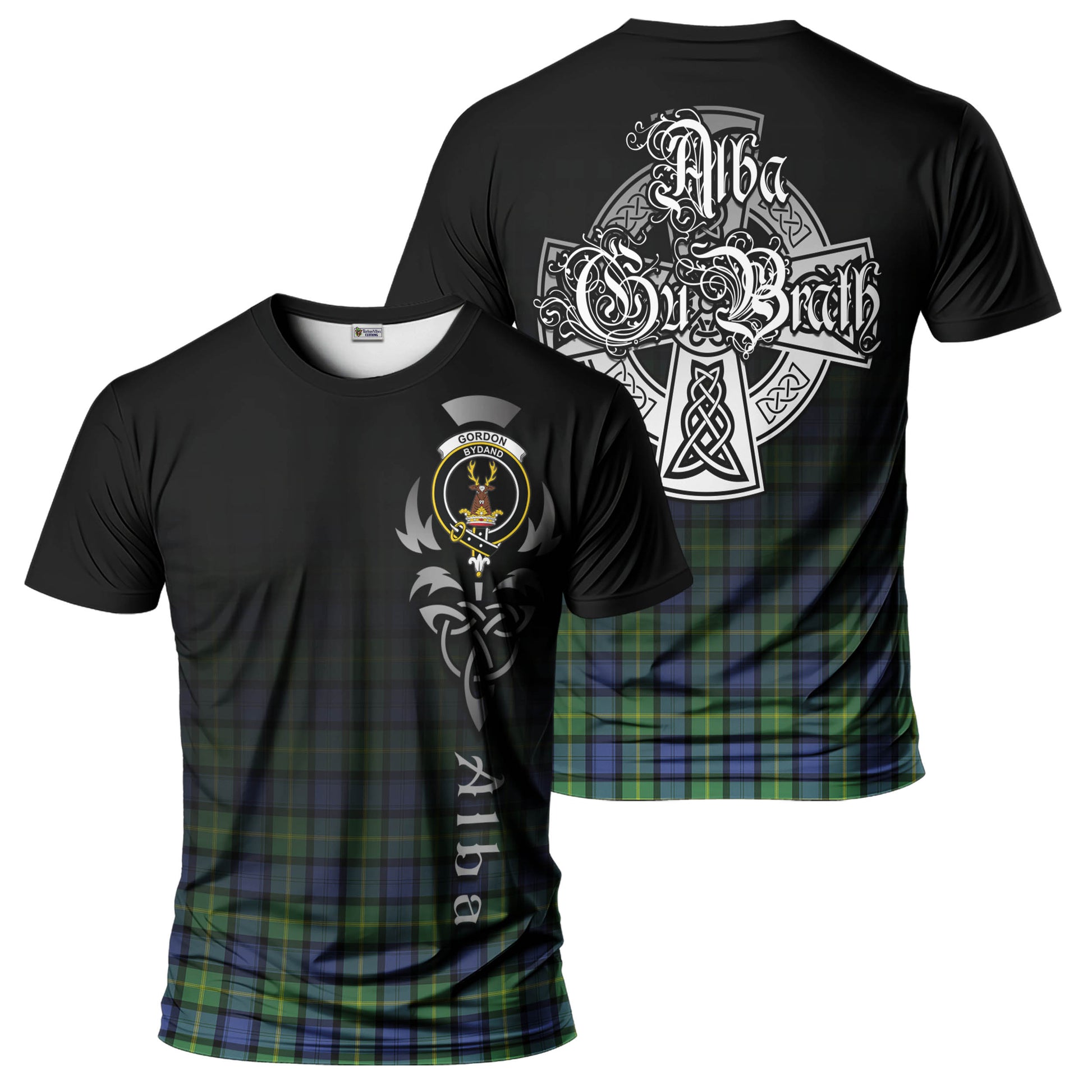 Tartan Vibes Clothing Gordon Old Ancient Tartan T-Shirt Featuring Alba Gu Brath Family Crest Celtic Inspired