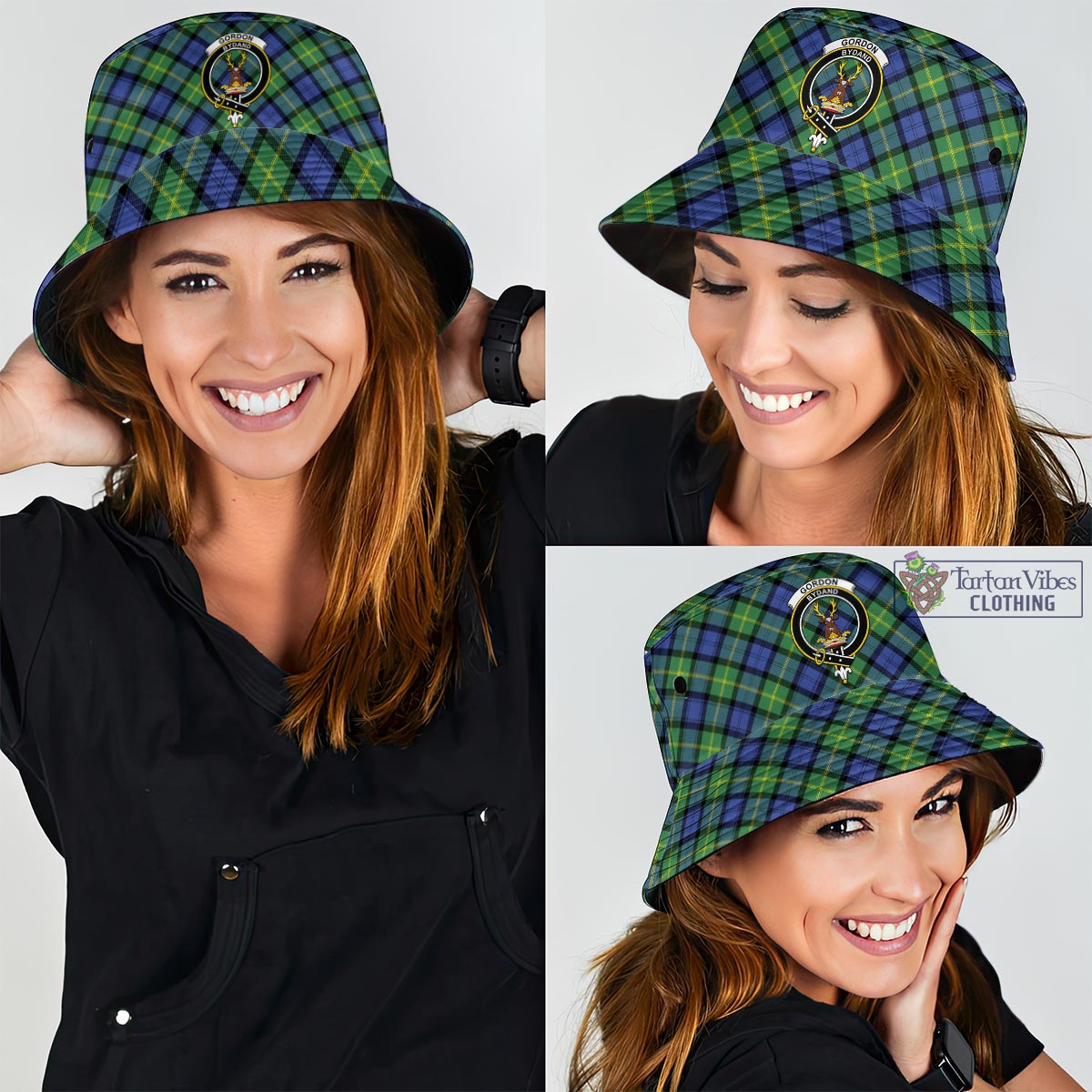 Tartan Vibes Clothing Gordon Old Ancient Tartan Bucket Hat with Family Crest