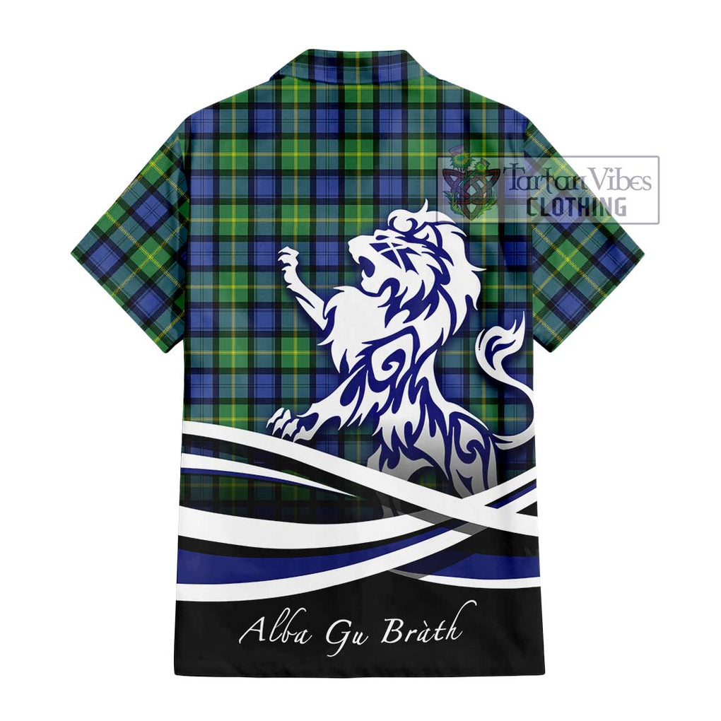 Gordon Old Ancient Tartan Short Sleeve Button Shirt with Alba Gu Brath Regal Lion Emblem - Tartanvibesclothing Shop