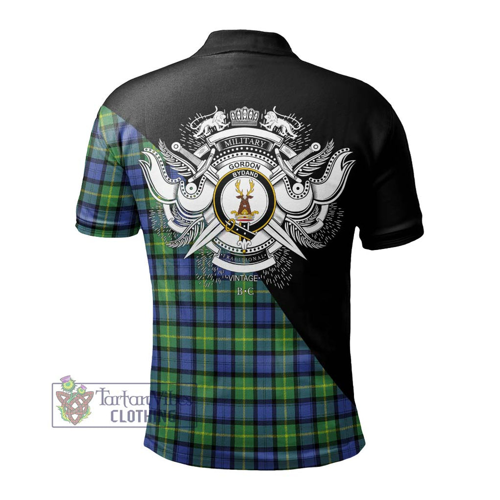 Gordon Old Ancient Tartan Polo Shirt with Family Crest and Military Logo Style - Tartanvibesclothing Shop