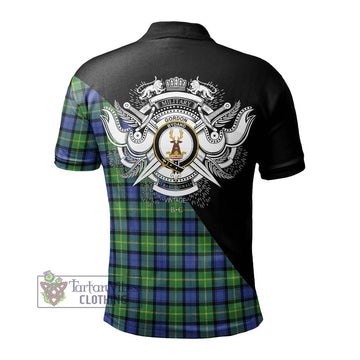 Gordon Old Ancient Tartan Polo Shirt with Family Crest and Military Logo Style