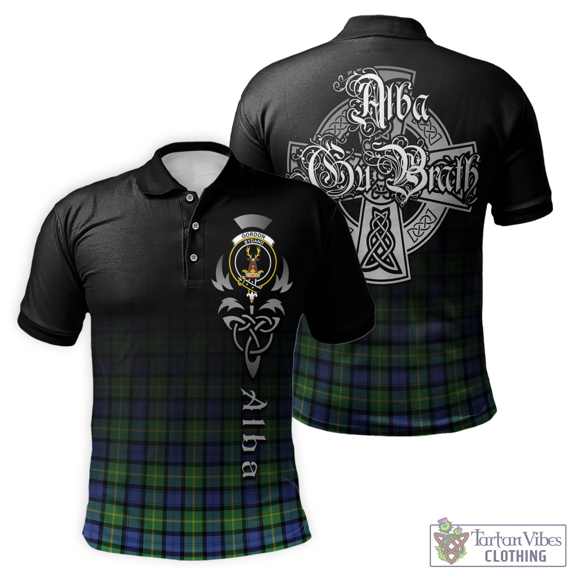 Tartan Vibes Clothing Gordon Old Ancient Tartan Polo Shirt Featuring Alba Gu Brath Family Crest Celtic Inspired