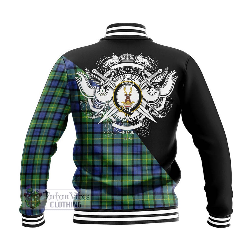 Gordon Old Ancient Tartan Baseball Jacket with Family Crest and Military Logo Style - Tartanvibesclothing Shop