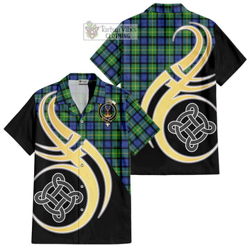 Gordon Old Ancient Tartan Short Sleeve Button Shirt with Family Crest and Celtic Symbol Style