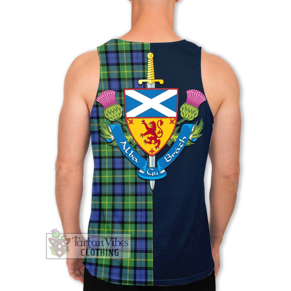 Tartan Vibes Clothing Gordon Old Ancient Tartan Men's Tank Top with Scottish Lion Royal Arm Half Style