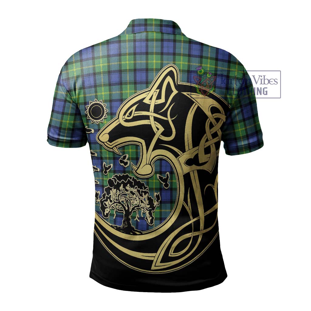 Tartan Vibes Clothing Gordon Old Ancient Tartan Polo Shirt with Family Crest Celtic Wolf Style