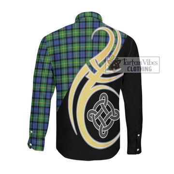 Gordon Old Ancient Tartan Long Sleeve Button Shirt with Family Crest and Celtic Symbol Style