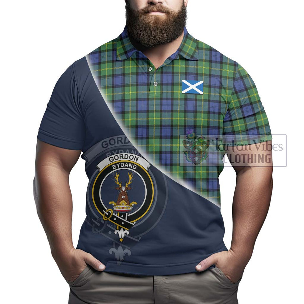 Gordon Old Ancient Tartan Polo Shirt with Personalised National Flag and Family Crest Half Style - Tartanvibesclothing Shop