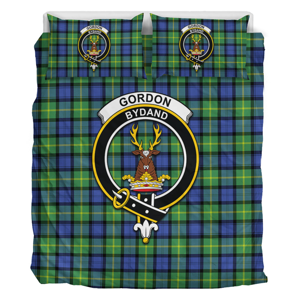 Gordon Old Ancient Tartan Bedding Set with Family Crest - Tartan Vibes Clothing