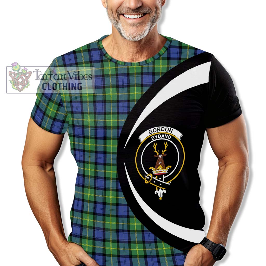 Tartan Vibes Clothing Gordon Old Ancient Tartan T-Shirt with Family Crest Circle Style