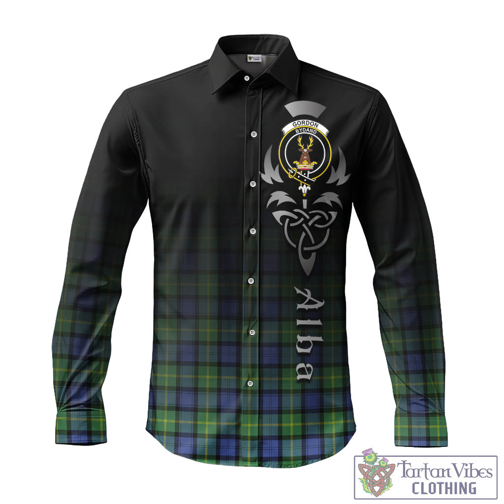 Tartan Vibes Clothing Gordon Old Ancient Tartan Long Sleeve Button Up Featuring Alba Gu Brath Family Crest Celtic Inspired