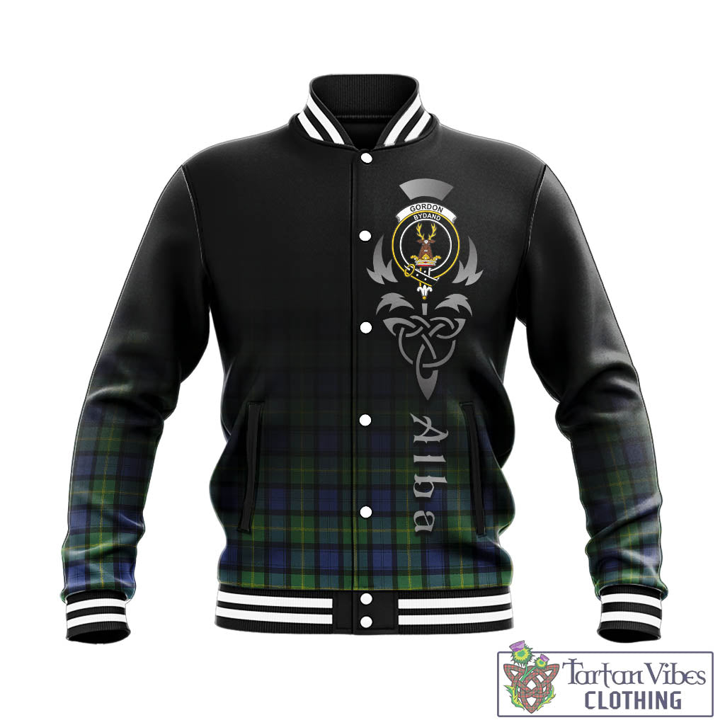 Tartan Vibes Clothing Gordon Old Ancient Tartan Baseball Jacket Featuring Alba Gu Brath Family Crest Celtic Inspired