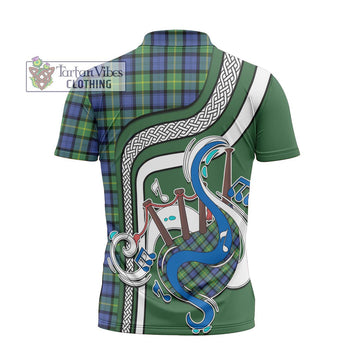 Gordon Old Ancient Tartan Zipper Polo Shirt with Epic Bagpipe Style