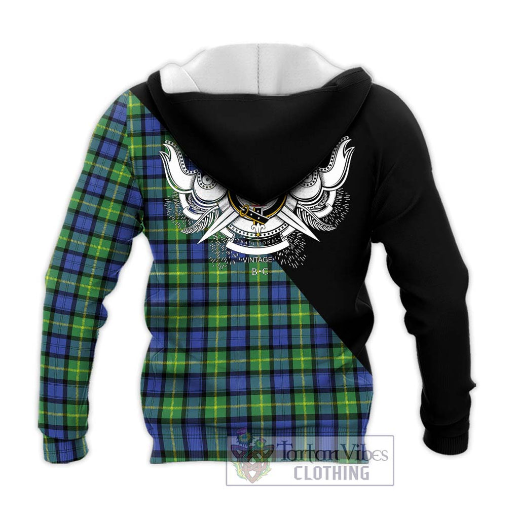 Gordon Old Ancient Tartan Knitted Hoodie with Family Crest and Military Logo Style - Tartanvibesclothing Shop